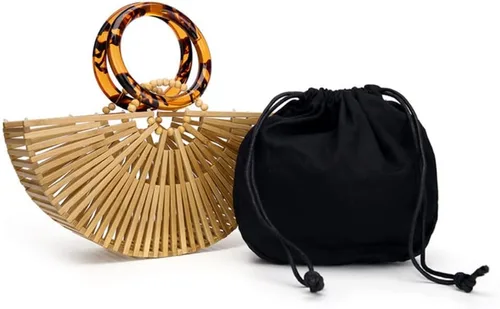 Miniatura 8 de VAKAER Bolso de bambú para mujer, bolso de mano hecho a mano con bolsa