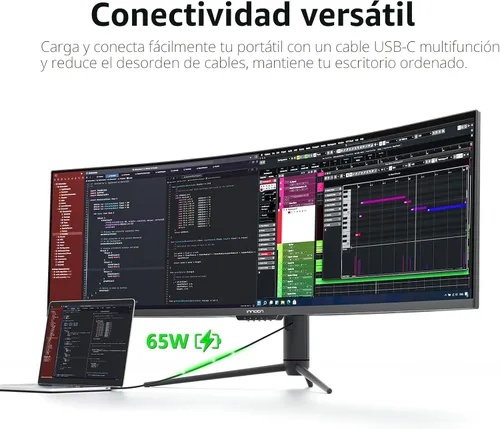 Miniatura 2 de INNOCN Monitor curvo de 49 pulgadas para juegos ultra ancho 5K2K 120Hz 32:9 QHD 5120 x 1440P, R1800, 99% sRGB, HDR400, USB tipo C, DisplayPort