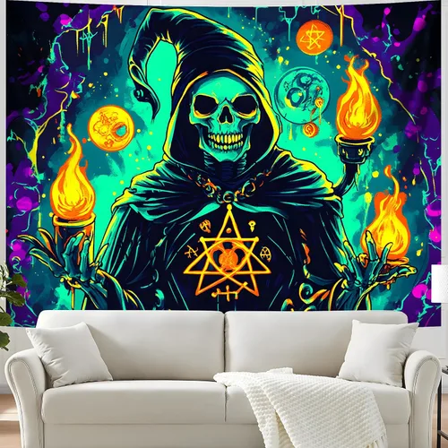 BVBOX Tapiz de Halloween con luz negra, reactivo a los rayos UV que brilla en la oscuridad, póster de tapiz trippy con luz negra para sala de estar,