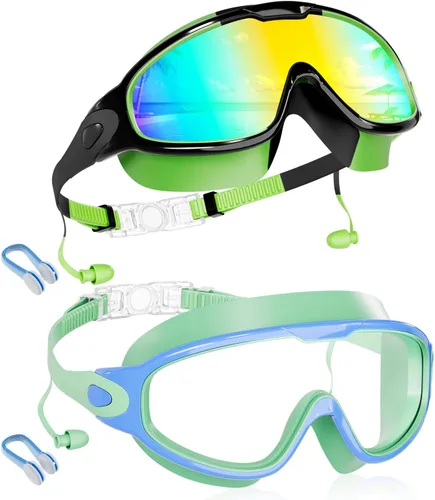 Miniatura 12 de Aegend Nuevo paquete de 2 gafas de natación de visión amplia para niños, gafas antivaho/anti-UV sin fugas con tapones para los oídos para niños de 3