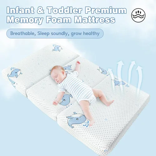 Miniatura 4 de Colchón triple Pack and Play, 38 x 26 pulgadas, transpirable, de alta densidad, suave y firme, de espuma viscoelástica, colchón plegable para Pack N