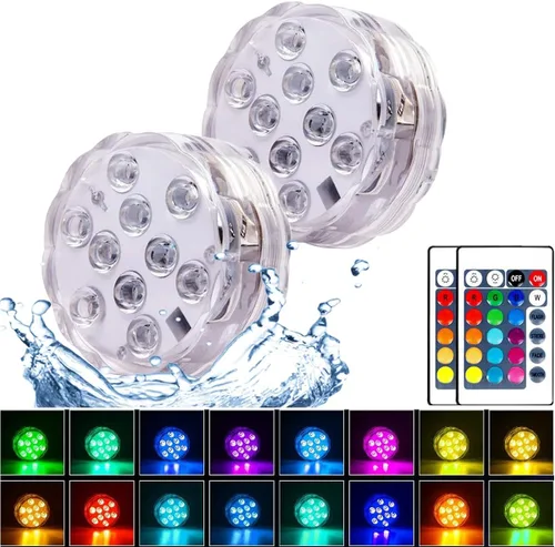 Paquete de 2 luces LED sumergibles impermeables para piscina bajo el agua con 16 colores, control remoto para acuario, baño, bañera de hidromasaje,
