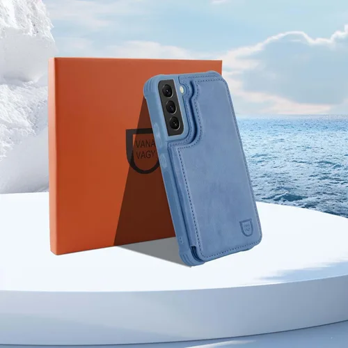 Miniatura 7 de VANAVAGY Funda tipo cartera compatible con Galaxy S22 con soporte para tarjetas de bloqueo RFID, piel sintética, cierre magnético, función atril