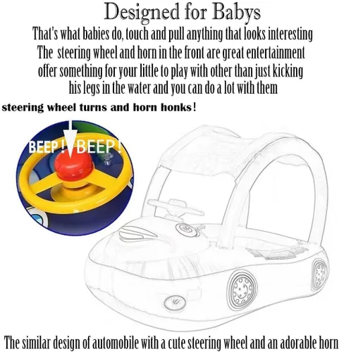 Miniatura 4 de Flotador de piscina para bebé con dosel de verano, volante, sombrilla de natación, anillo de natación para automóvil, juguetes inflables, asiento