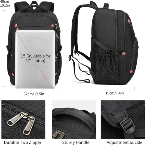 Miniatura 4 de Mochila para portátil de 17.3 pulgadas, mochila grande para computadora con puerto de carga USB, mochila resistente al agua y resistente