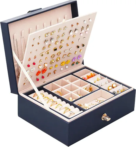 Miniatura 161 de Joyero de pendientes para mujeres y niñas, organizador de aretes de 5 capas, caja organizadora de joyas blanca con candado, collares y aretes