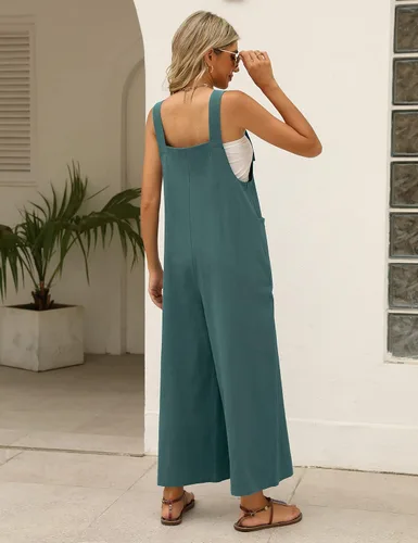 Miniatura 7 de Overol suelto de pierna ancha para mujer, sin mangas, de algodón y lino, con bolsillos