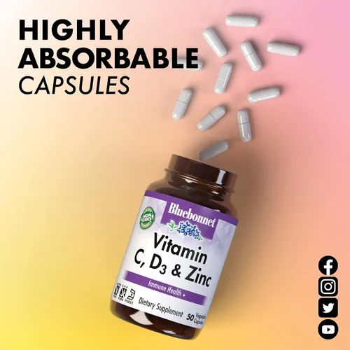 Miniatura 6 de Bluebonnet Nutrición Vitamina C, D3 y zinc, para la salud inmunológica y la función respiratoria*, sin soja, sin gluten, sin OMG, certificado