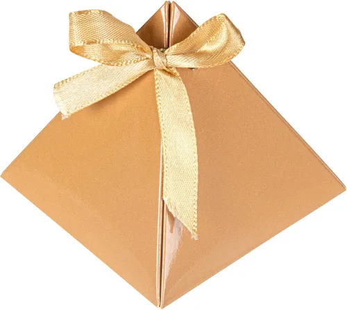 Restaurantware Pastry Tek - Cajas de regalo piramidales de 3 x 3 x 3 pulgadas, 100 cajas de regalo triangulares piramidales – Cinta de satén