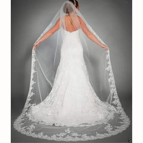 Ursumy Precioso velo de encaje de boda velos largos florales de catedral para novias velos de novia de tul suave con peine de 118 pulgadas marfil