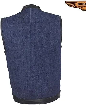 Miniatura 2 de Chaleco de mezclilla para hombre con ribete de cuero, 2 bolsillos para pistola