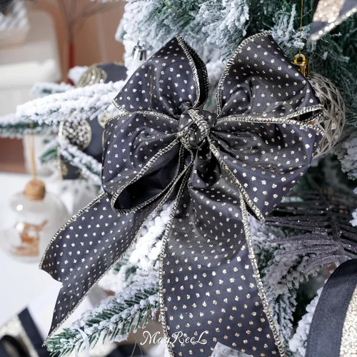 Miniatura 8 de MAYREEL Cinta de Navidad negra y dorada de 2.5 pulgadas con alambre para árboles de Navidad, coronas, adornos para la copa del árbol, manualidades
