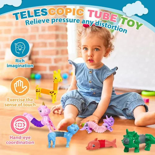 Miniatura 4 de Tubos Pop de Animales Juguetes Fidget 10PCS, Juguetes Sensoriales para Autismo y Alivio del Estrés, Juguetes de Viaje para Coche y Avión, Rellenos