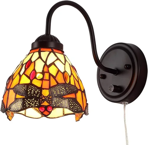Tiffany - Lámpara de pared para mesita de noche con interruptor regulable, aplique de pared de cuello de cisne vintage industrial con cable de