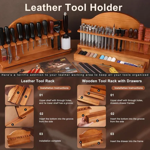 Miniatura 2 de BUTUZE Herramientas de cuero, kit de manualidades de cuero con estante de herramientas de cuero, kit de herramientas de trabajo de cuero