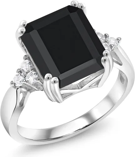 Miniatura 29 de Gem Stone King Anillo de compromiso con piedra natal de 5-10 quilates para mujer, plata de ley 925, corte esmeralda de 0.47 x 0.394 pulgadas, anillo