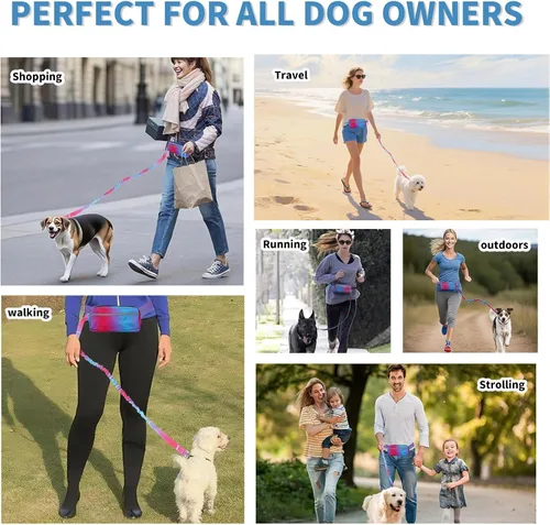 Miniatura 5 de Correa de perro manos libres para perros medianos y grandes, correa de perro manos libres con bolsa de cremallera, adecuada para correr, trotar