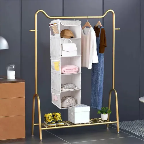 Miniatura 5 de BrilliantJo Organizador colgante de armario con 5 estantes, 2 paquetes de almacenamiento colgante con 6 bolsillos laterales para ropa y zapatos, 43