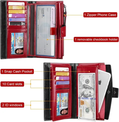 Miniatura 3 de Itslife Cartera de cuero con bloqueo RFID de gran capacidad para mujer Rojo escarlata Classic