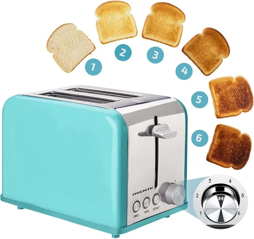 Miniatura 2 de OVENTE Tostadora eléctrica de 2 rebanadas, 825 W con 6 ajustes de tostado, bagel, descongelación, funciones de cancelación, ranuras extra anchas