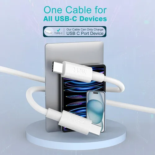 Miniatura 5 de Cable USB C a USB C de 240 W de 6.6 pies, cable de carga USB-C tipo C de carga rápida para MacBook Pro MacBook Air Charger, iPad Pro 13 12.9 11