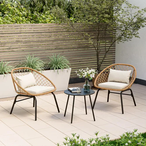 LAUSAINT HOME Juego de 3 piezas para patio bistró, muebles de mimbre para todo tipo de clima con 2 sillas anchas y mesa auxiliar, perfecto para