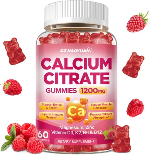 Miniatura 20 de Gomitas de citrato de calcio - Suplementos de 1200 mg de calcio en gomitas para mujeres y hombres con vitamina D3, K2, magnesio, zinc de alta