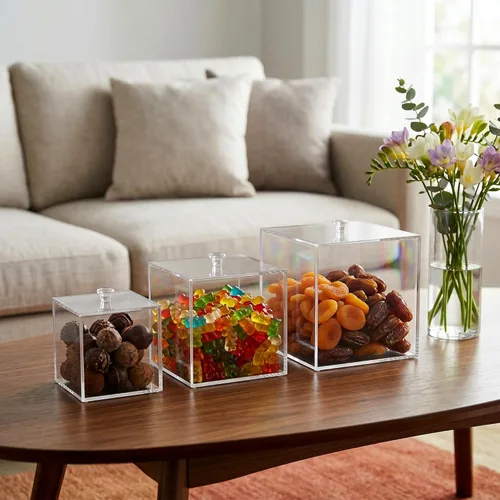 Miniatura 3 de Restaurantware Clear Tek - Caja de dulces de 3.9 x 3.9 x 3.9 pulgadas, 1 vitrina cuadrada, con tapa desmontable, almacena joyas de dulces o chicle