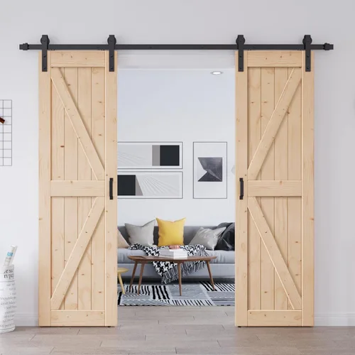 EaseLife - Puerta de granero doble de 42 x 84 pulgadas (puerta doble de 21 x 84 pulgadas) con herrajes deslizantes de 7 pies y manija incluida,