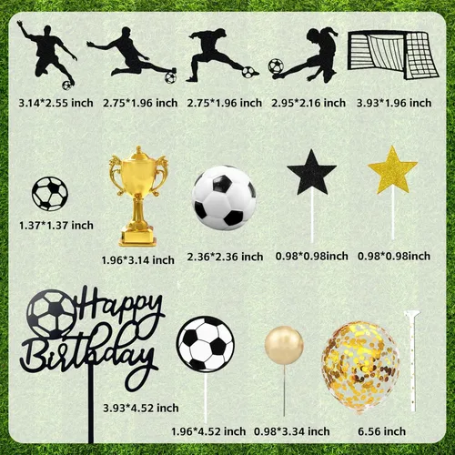 Miniatura 3 de 28 piezas Decoración de pastel de fútbol con jugador de fútbol de pelota de fútbol para fiesta de cumpleaños de fútbol, suministros de fiesta