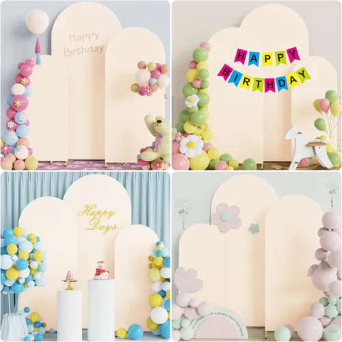 Miniatura 5 de Wokceer Juego de 3 fundas de arco de boda de elastano ajustadas para arco de boda para parte superior redonda, soporte de arco de Chiara para Beige