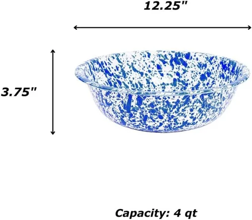 Miniatura 2 de Enamelware Cuenca pequeña, 4 cuartos de galón, Negro/Blanco Splatter (individual)