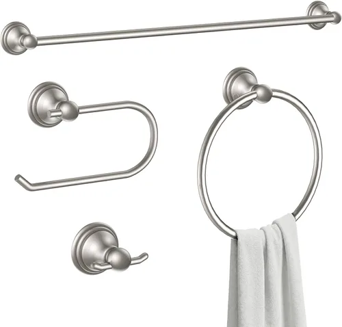 Formosa Design Hardware - Juego clásico de accesorios de baño de 4 piezas, toallero de 24 pulgadas, soporte para papel higiénico, anillo para toalla