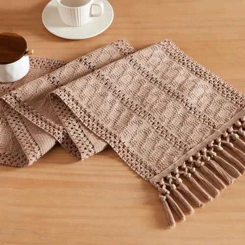 Miniatura 12 de ZeeMart Camino de mesa bohemio estilo macramé, caminos de mesa blancos de 108 pulgadas de largo, decoración del hogar tejido de granja, 12 x 108
