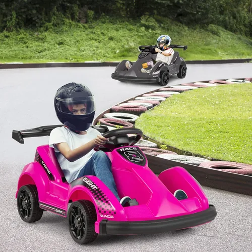 Costzon Go Kart Racer de 6 V con control remoto de 2.4 G, juguete eléctrico para niños con cinturón de seguridad, música, puerto USB, Rosa