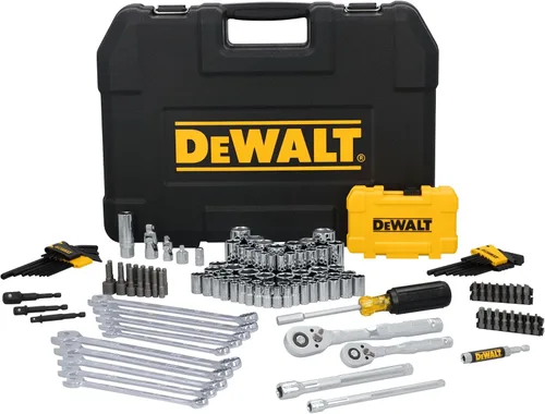 DEWALT Juego de herramientas mecánicas de 142 piezas, accionamiento de 1/4 pulgadas y 3/8 pulgadas, SAE y métrico (DWMT45425)
