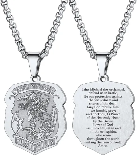 Miniatura 121 de U7 Saint Benedict/Michael Medal Necklace, 316L Stainless Steel Virgin Mary Necklace for Men Women, Bible Verse Protection Necklace Catholic