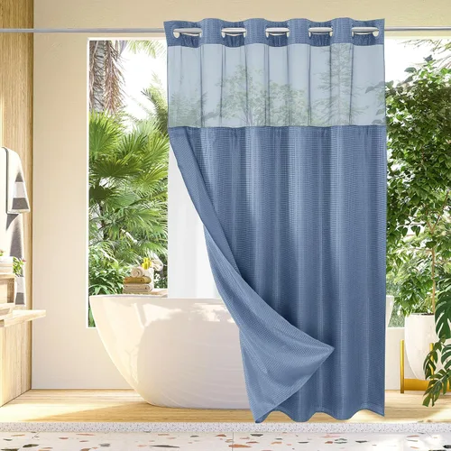 Miniatura 18 de Gibelle: cortina de ducha pequeña para baño de 36x74, cortina de ducha de punto gofre con juego de forro de tela a presión, no necesita ganchos