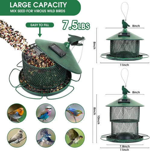 Miniatura 5 de Comederos de metal para colgar al aire libre, comedero para pájaros silvestres a prueba de ardillas, tubo de malla solar exterior, comederos