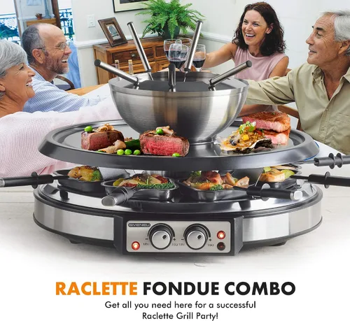 Miniatura 3 de GIVENEU Juego de olla de fondue eléctrica con parrilla para barbacoa, olla de fondue de 600ml con 8 tenedores y raclette eléctrica, termostatos