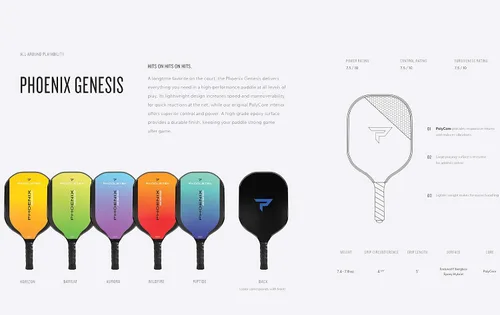 Miniatura 5 de Paddletek Phoenix Genesis - Paletas profesionales de pickleball con núcleo de panal - Superficie epoxi de policarbonato y fibra de vidrio - Agarre