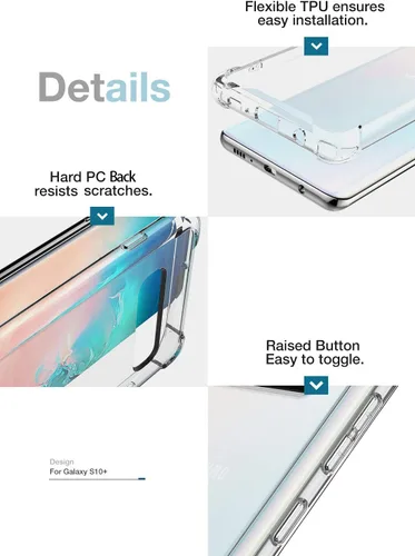 Miniatura 5 de KIOMY Funda transparente para Samsung Galaxy S10+ / S10 Plus, esquinas de bolsa de aire, a prueba de golpes, funda protectora para teléfono, diseño
