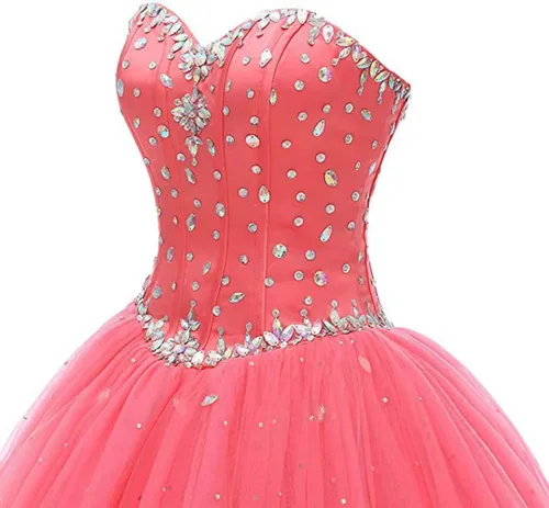 Miniatura 5 de Likedpage - Vestido de tul con escote de corazón para mujer, diseño para bailes, fiestas, graduaciones y quinceañeras