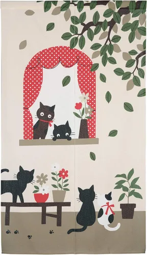 RLoncomix Cortina japonesa Noren larga para puerta con estampado de gato feliz, cortina de puerta familiar, tapiz divisor de habitación, decoración