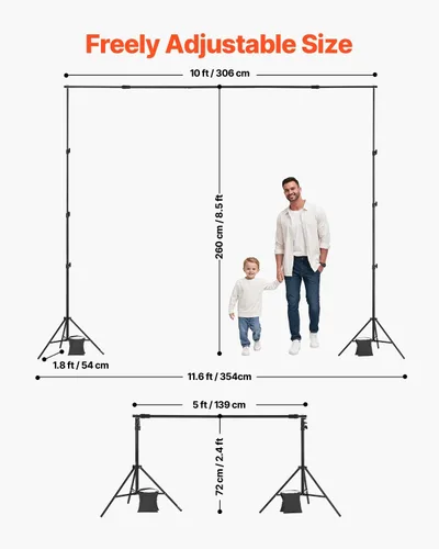Miniatura 3 de VEVOR Soporte de telón de fondo, kit de soporte de fondo ajustable de 8.5 x 10 pies, fondo portátil con 2 trípodes, pantalla de proyector