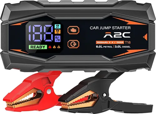 A2C Arrancador de Coche, Caja Amplificadora de Batería de Litio de 12V, Cargador de Banco de Energía Portátil de 16800mAh, para Camión de Gasolina