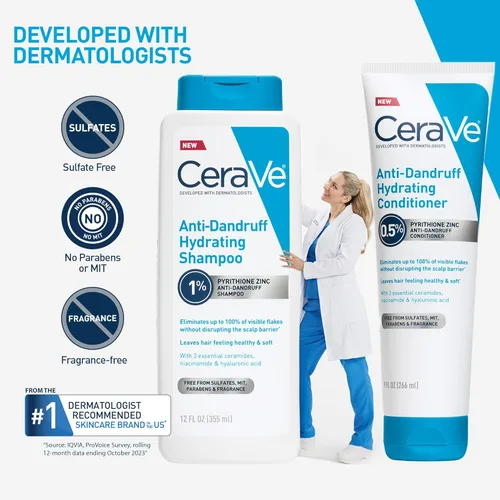 Miniatura 6 de CeraVe Juego de Champú y Acondicionador Hidratante Anticaspa, Tratamiento de Caspa con Pirithiona de Zinc con Ceramidas, Ácido Hialurónico