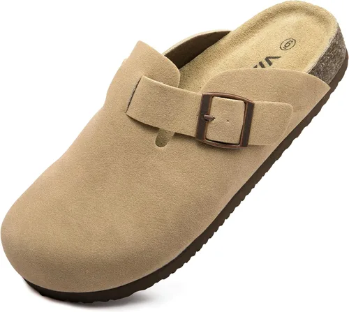 Miniatura 11 de Zuecos de ante con plantilla de corcho, sandalias de patata, mules de confort con soporte de arco, chanclas cómodas de slip on