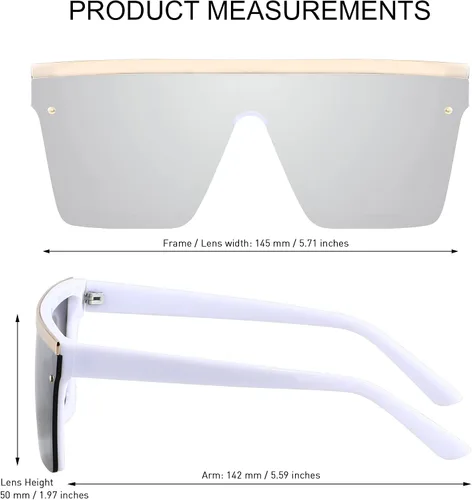 Miniatura 5 de LYZOIT Gafas de sol cuadradas de gran tamaño para mujeres y hombres con parte superior plana escudo de moda protección UV grande sin montura