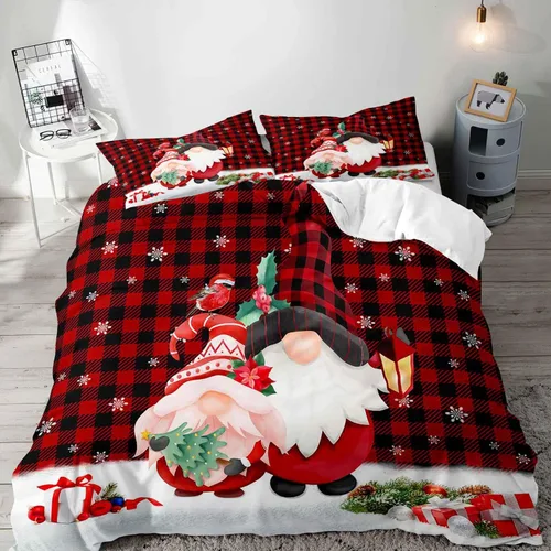 LUVIVIHOME Juego de 3 Piezas de Funda de Edredón de Navidad Tamaño Queen, Juegos de Ropa de Cama, Funda de Edredón a Cuadros Búfalo Negro y Rojo,